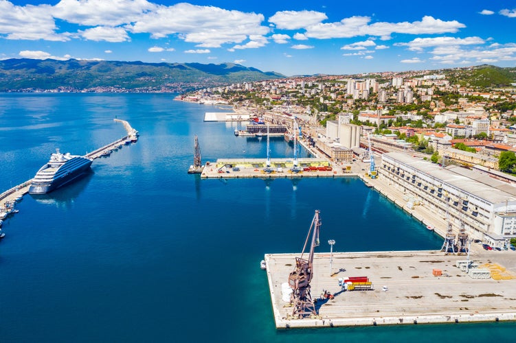 Photo of aerial panoramic view of city center of Rijeka, Croatia.