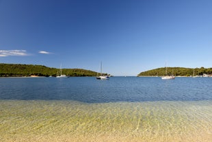 Photo of aerial view of beach Centinera in Banjole, Croatia.