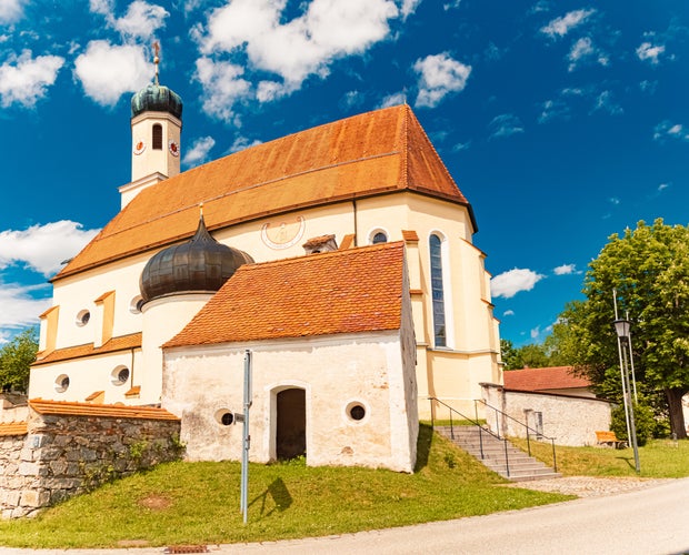 Church on a sunny summer day at Saint Leonhard am Buchat, Babensham, Rosenheim, Bavaria, Germany