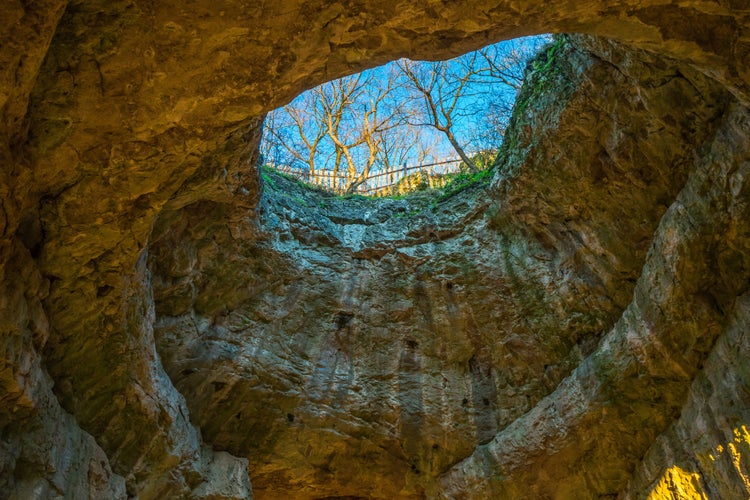 photo of view of szelim cave at sunset, hungarian cave interior in Tatabanya.