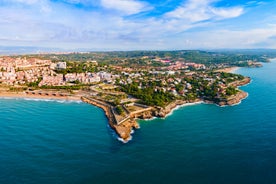 photo of aerial panorama view of the coastline Cambrils, Costa Dourada, Catalonia, Spain.