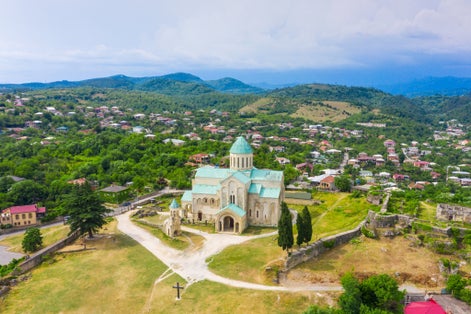 Photo of panoramic summer view of the city of Kutaisi, Georgia.