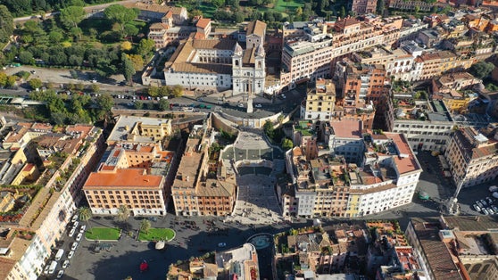 photo of aerial drone photo of iconic piazza di spagna and beautiful baroque stairway a popular meeting place, Rome, Italy.