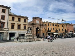 Photo of Cervia's canal, where the Salt Museum is located, with reflections on the water ,Italy.