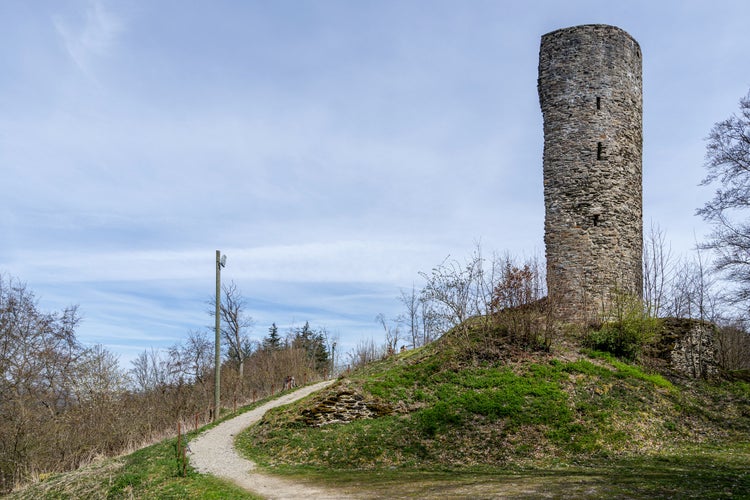 Photo of Castle ruin Waldenburg at the Biggesee reservoir near Attendorn, Germany.