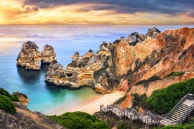 Photo of aerial view of Beautiful Portuguese beaches Armacao de Pera, Portugal.