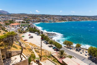 Photo of aerial view of the old Venetian harbor of Rethimno, Crete, Greece.