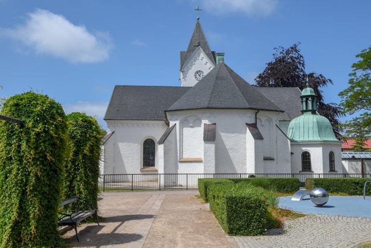 photo of view of Church at the central square of Angelholm on Sweden.