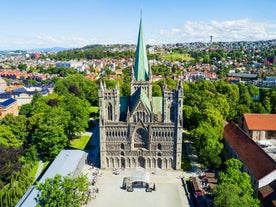 Trondheim city aerial panoramic view. Trondheim is the third most populous municipality in Norway.