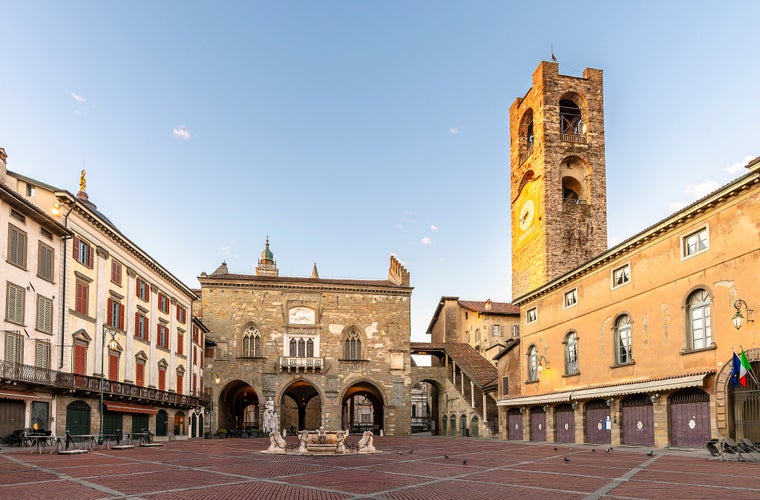 Piazza Vecchia night view in Bergamo City