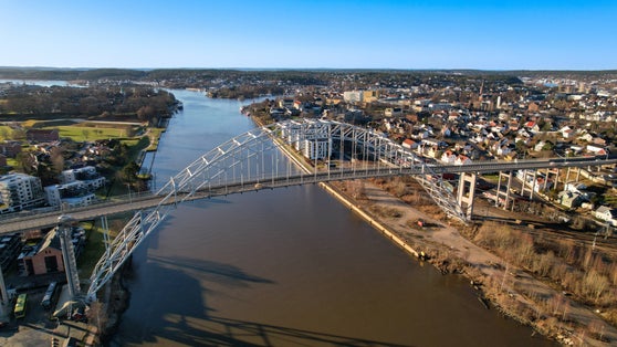 Fredrikstad scandinavian city ,river Glomma in the background