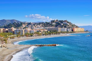 Photo of an aerial view of a mediterranean spanish beach (San Cristobal beach) at Almunecar, Granada, Spain.