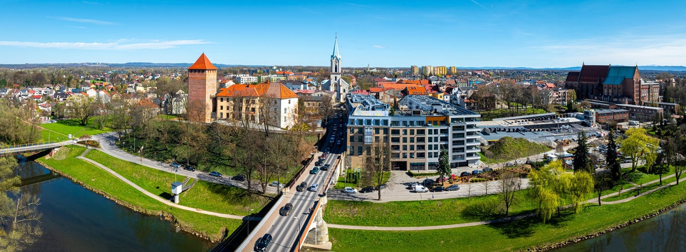 View of city of Oswiecim in Poland, where Auschwitz concentration camp is located