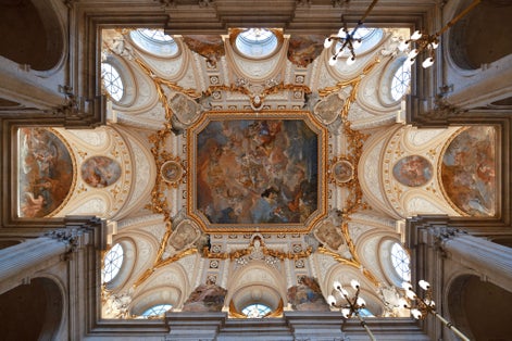 Photo of Madrid Royal Palace Hall interior view with beautiful decoration in Spain.