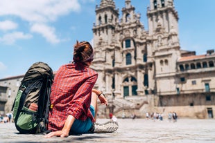 Photo of Facade of Santiago de Compostela cathedral in Obradoiro square, Spain.