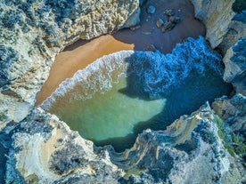 Photo of aerial view of the long sandy beach of Sword beach in Hermanville-sur-Mer towards Ouistreham ,France.