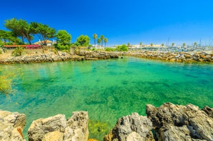 Photo of aerial view of Estoril coastline near Lisbon in Portugal.