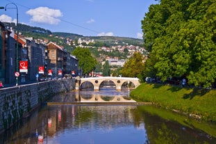 Photo of historical Jajce town in Bosnia and Herzegovina, famous for the spectacular Pliva waterfall.