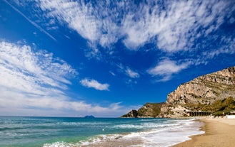 Photo of aerial view of beautiful coastal landscape with old town of Gaeta, Italy.