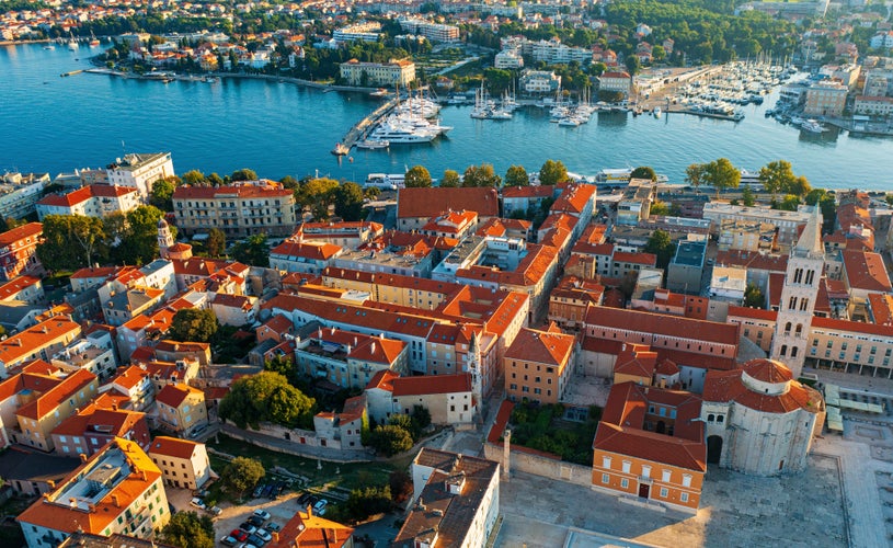 Photo of aerial view of the Zadar old town and sea, Croatia.