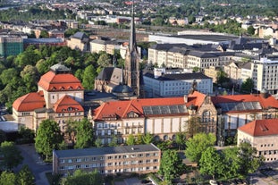 Beautiful view of Hamburg city center with town hall and Alster river, Germany.