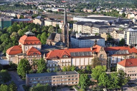 Aerial view on Marienplatz town hall and Frauenkirche in Munich, Germany.