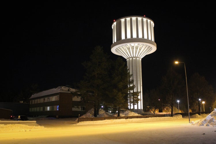 Photo of Water tower in Iisalmi view by night, Finland.