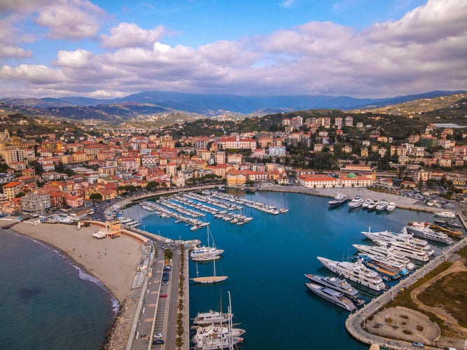 Porto Maurizio Harbour, Imperia, Italy. Drone Shot