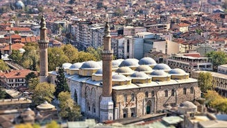 road landscape in the city. Turkey travel in summer. Highway view in beautiful city. Car driving on the road in city. Travel view in asian cities. Highway landscape in summer. Bursa, Turkey.