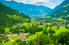 Photo of Alpine summer aerial view of Bad Hofgastein, St. Johann im Pongau, Salzburg, Austria.