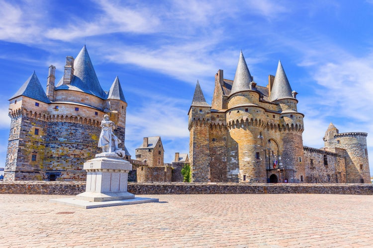 photo of view of Brittany, France. The medieval town of Vitre with famous Chateau de Vitre.