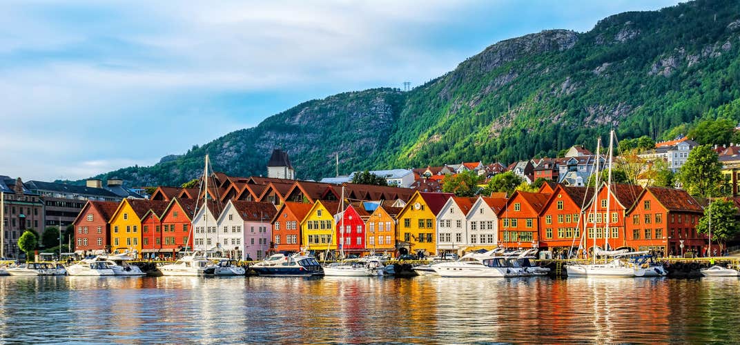 View of historical buildings in Bergen, Norway.