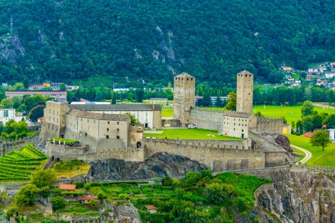 photo of scenic panorama of Castelgrande castle in Bellinzona Ticino Switzerland.