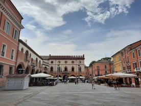 Photo of Cervia's canal, where the Salt Museum is located, with reflections on the water ,Italy.