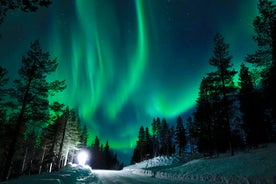 Rovaniemi Finland, panorama of the city with Kemijoki river in the back and Ounasvaara fell with the city heart at the left.