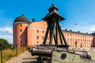 Photo of Motala stream in Norrkoping during fall, that is a historic industrial town in Sweden.