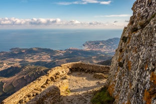 photo of aerial view of Argelès-sur-Mer with sandy beach in the Pyrénées, France.