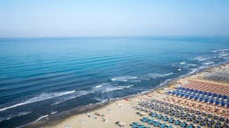 Photo of Viareggio aerial panoramic view of coastline, Versilia, Tuscany, Italy. 