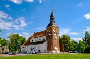 Scenic summer view of the Old Town and sea port harbor in Tallinn, Estonia.