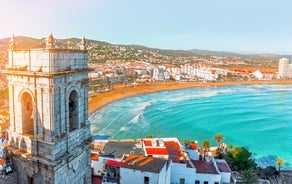 Photo of aerial view from a hill on a Spanish resort city Cullera, Spain.