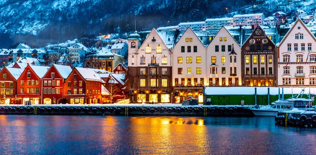 night view on Bruges. Bergen. Norway