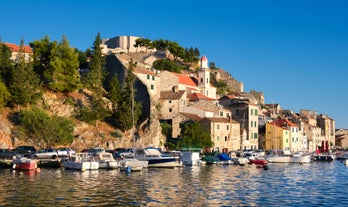 Photo of aerial view of Crikvenica town on Adriatic sea waterfront , Kvarner bay region of Croatia.