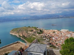 Photo of aerial view of Tolo and its bay, Greece.