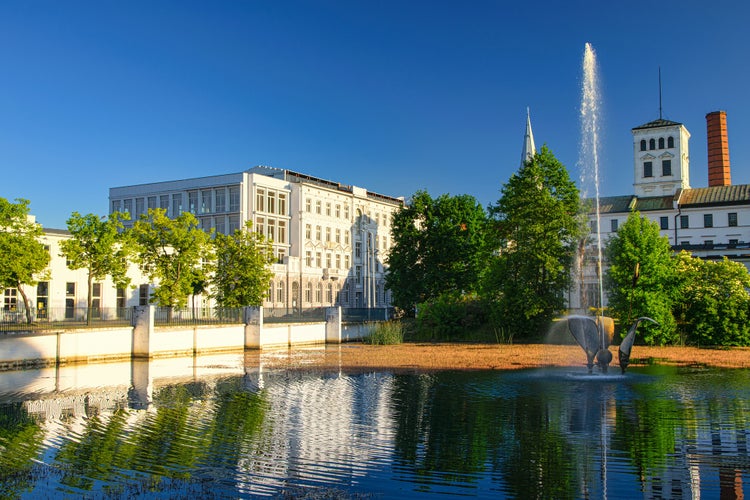 Photo of central street of Lodz Piotrkowska in the morning, Poland.