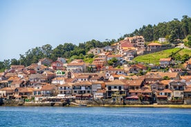 Photo of aerial view of Baiona, Spain and its fortress.