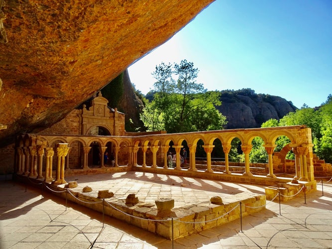 Photo of the Roman Cloister of the Monastery of San Juan de la Peña in Huesca, Spain.