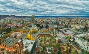 Photo of aerial view of Plovdiv, Bulgaria.