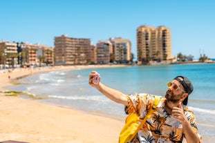 Photo of beautiful view of Santa Pola port and skyline in Alicante of Spain.