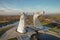 Scotland kelpies on a sunny day