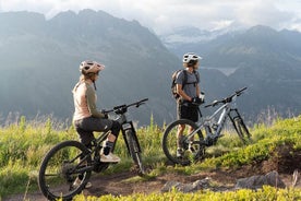 Punto de vista sobre los glaciares de Chamonix en bicicleta de montaña eléctrica